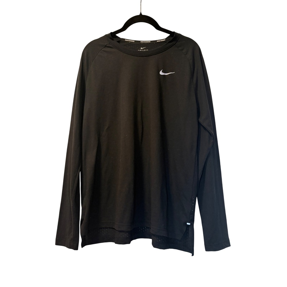 Nike Running Dri-FIT Mens Black Long Sleeve Perforated Training Shirt Large